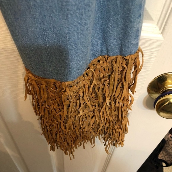 INDUSTRIATTO size 12 blue wide leg jeans with leather fringe made in Italy - Picture 2 of 13